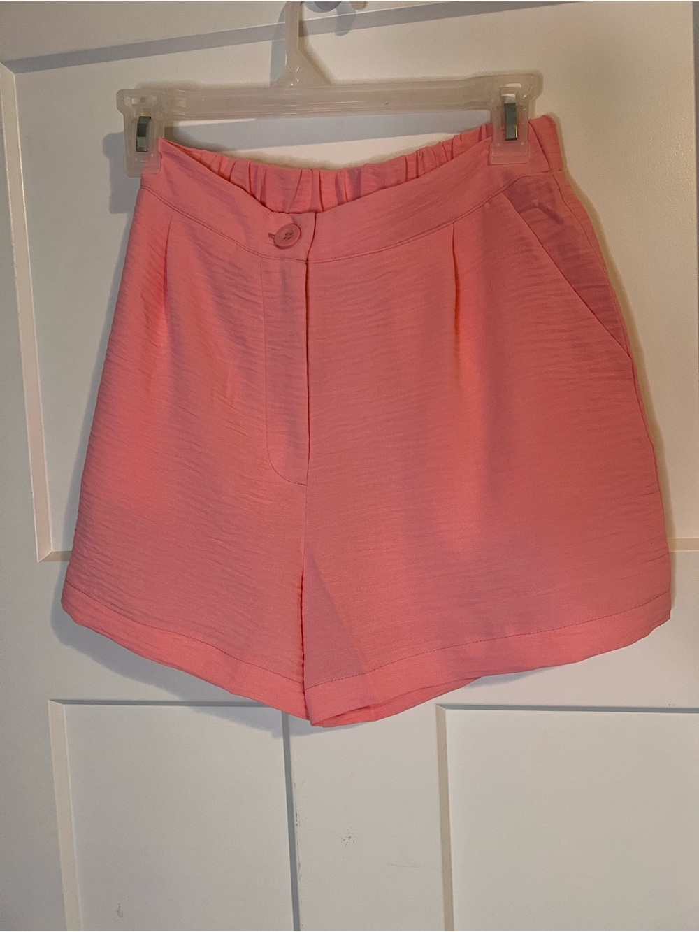 Zenana Outfitters Coral-Pink High Waist Button Front Shorts